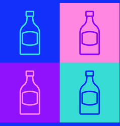 Pop Art Line Beer Bottle Icon Isolated On Color