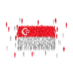 Singapore State Flag Formed By Crowd Of Cartoon