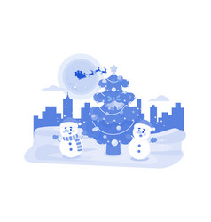 Christmas Tree With Snowman Concept On White