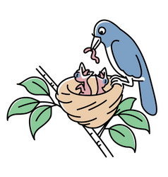 A Drawing Of Mother Bird Feeding Her Baby