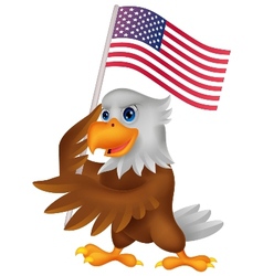 Eagle Cartoon Holding American Flag