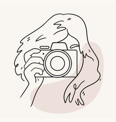 Hand Drawn Woman Taking Photo In Line Art Style