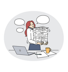 Businesswoman With Paperwork Stacks Overwhelmed