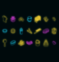 Baby Items Icons Set Neon