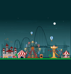 Night Amusement Park Fun Fair Carnival Flat