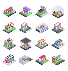 Pack Of Warehouses And Stock Houses Isometric Icon