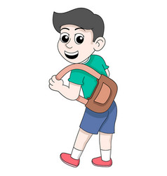 Boy Is Excited To Carry A Bag To School