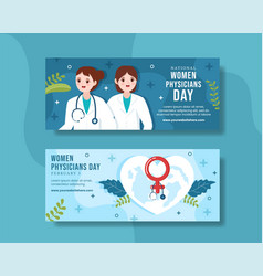 National Women Physicians Day Banner Flat Cartoon