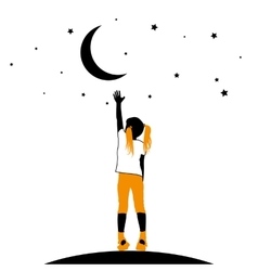 Girl Reaching The Stars On A White Background