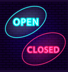 Glowing Sign Open Closed In Neon Style