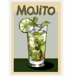 Mojito Cocktail Retro Poster Print Art