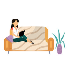 Woman Is Sitting On Couch And Listening