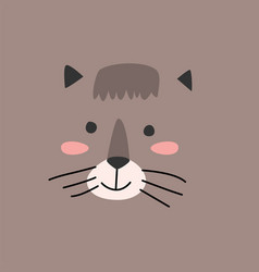 Cute Domestic Cat Animal Face On Brown Background