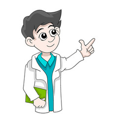 Doctor Boy Wearing A White Coat Is Explaining