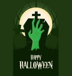 Happy Halloween Poster Tombstone Zombie Hand