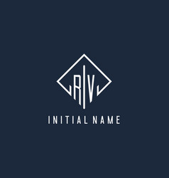 Rv Initial Logo With Luxury Rectangle Style Design