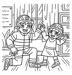 Firefighter And Child Coloring Page For Kids