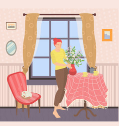 Sweet Home Woman In House With Houseplant