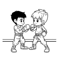 Two Kids Fighting Karate On White Background