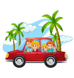 Happy family in front car Royalty Free Vector Image