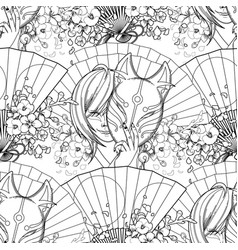 Japanese deamon fox pattern Royalty Free Vector Image