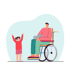 Cartoon Daughter And Father In Wheelchair With