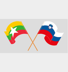 Crossed And Waving Flags Of Myanmar And Slovenia