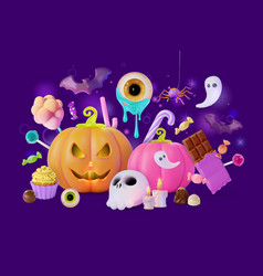 3d Happy Halloween Trick Or Treat Concept