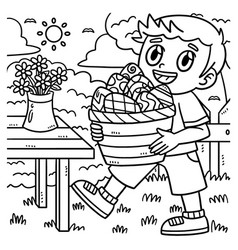 Child Carrying Basket Of Easter Eggs Coloring