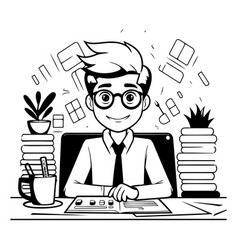 Businessman Working At His Desk In Black And White