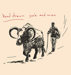 Hand Drawn Yak And Man