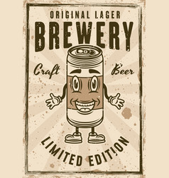 Beer Can Vintage Poster Cartoon Smiling Character