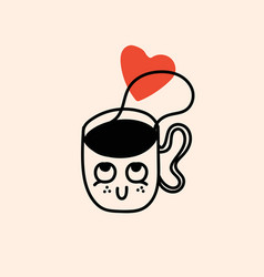 Retro Doodle Funny Coffee Character With Heart