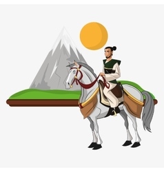 Samurai And Horse Cartoon Design