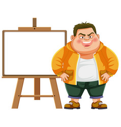 Cartoon Of A Happy Artist Beside An Empty Easel