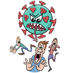 Coronavirus And People Run Away In Panic Cartoon