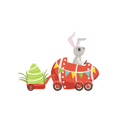 Cute Little Bunny Driving Easter Red Car Egg