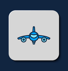 Filled Outline Plane Icon Isolated On Blue