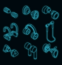 Wireless Earbuds Icons Set Neon