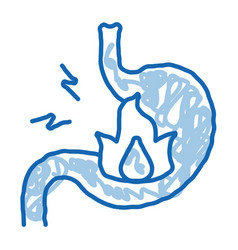 Severe Heartburn Stomach Pain Doodle Icon Hand