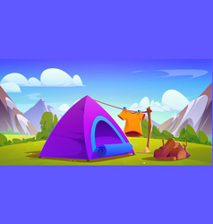 Camp Tent In Mountain Valley