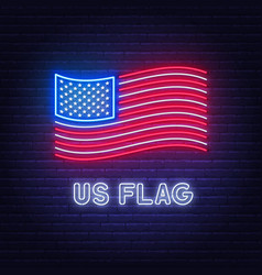 Neon Flag Of The United States On Brick Wall