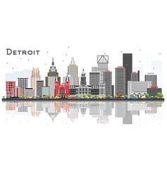 Detroit Michigan City Skyline With Gray Buildings