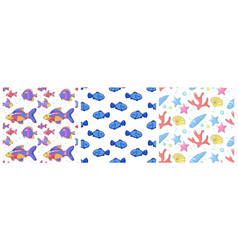 Set Of Patterns With Underwater Wildlife Elements