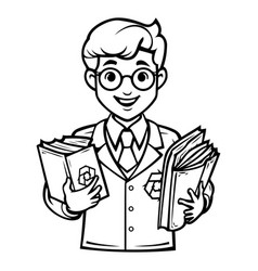 Black And White Cartoon Of Male Student Character