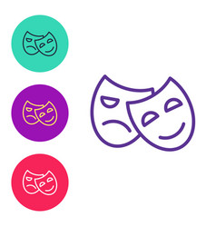 Set Line Comedy And Tragedy Theatrical Masks Icon