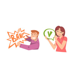 Young Man And Woman Holding Speech Chat Bubble