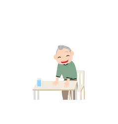 An Old Man Smiling And Trying To Sit In A Chair