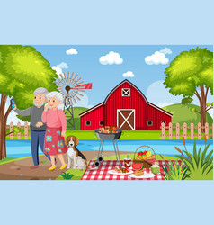 Elderly Couple Enjoying A Riverside Picnic