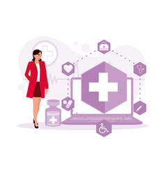 Female Doctor Looking At The Medical Network Icon